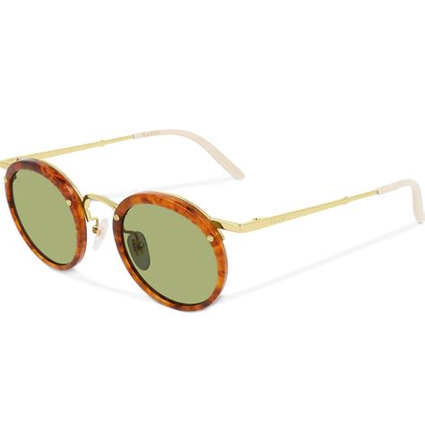 gucci round-frame tortoiseshell acetate and gold-tone sunglasses